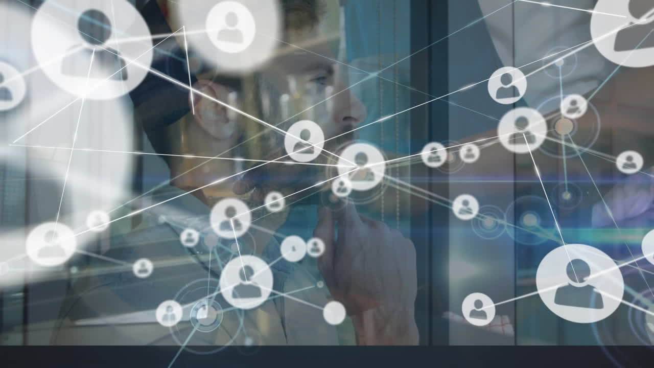 animación de la red de conexiones sobre el empresario caucásico