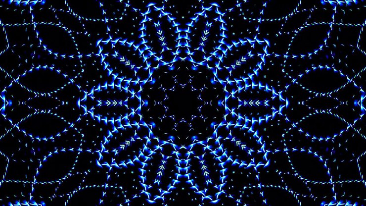 shining bright lines set blue wave motion, colorful, on black background