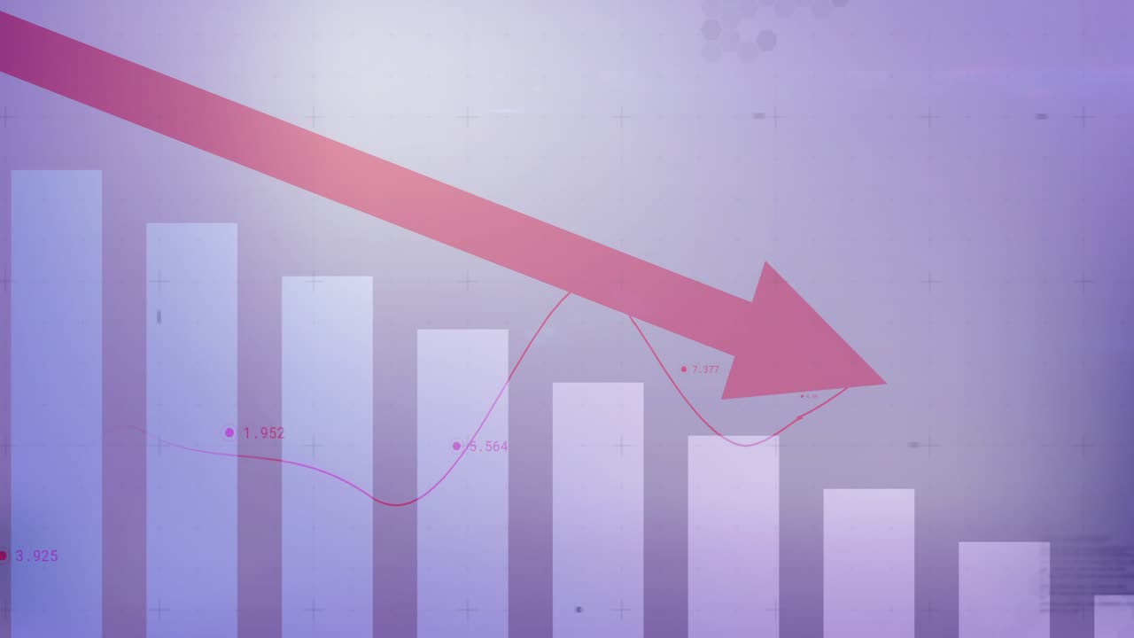 Animación de procesamiento de datos sobre diagramas en un fondo morado