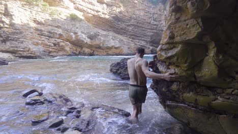 young man vacationing in paradise bay.