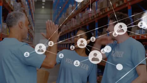 Animation-of-network-of-connections-over-diverse-volunteers-in-warehouse