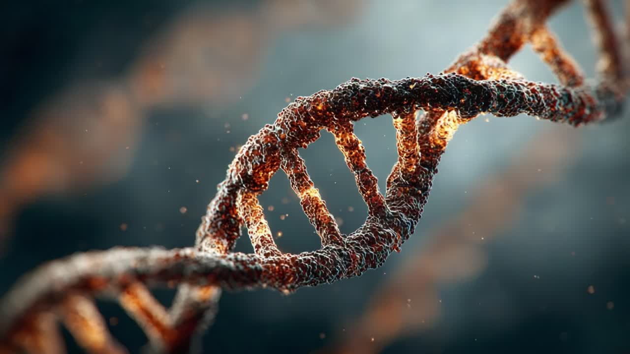 Intricate Visualization of a DNA Helix Showcasing Genetic Material with a Futuristic Glow, Highlighting the Complexity of Life's Blueprint at the Molecular Level