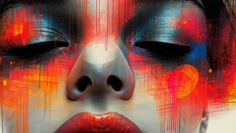 expressive portrait showcasing vibrant colors and abstract art elements