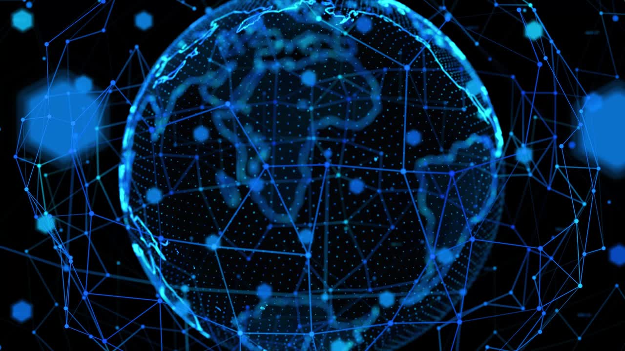 Rotating Globe with Shining Continents 4K 3D Loop Animation With Alpha.