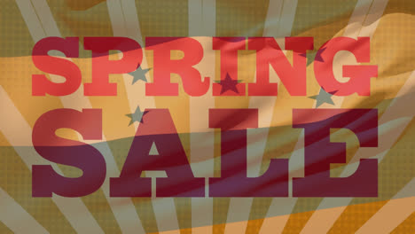 animation of spring sale text and radiating orange stripes over waving flag of honduras