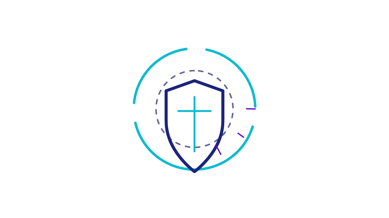Animated Shield Icon with Cross Symbol on White Background