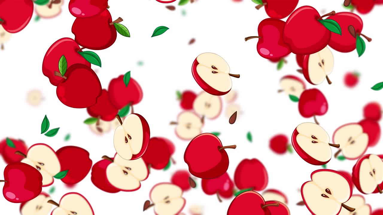 사과 가 평평 한 색 배경 에 떨어지는 것