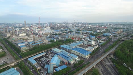 Luftaufnahme-Des-Industriegebiets-Von-Ulsan-Mit-Raffinerien-In-Südkorea