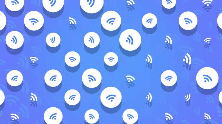 Cirkel af diverse Wi-Fi-forbindelser symboliseret på blå baggrund