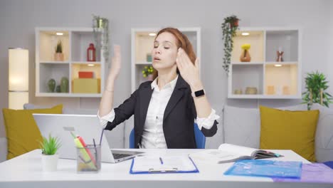 home office worker woman is suffocating from hot weather.