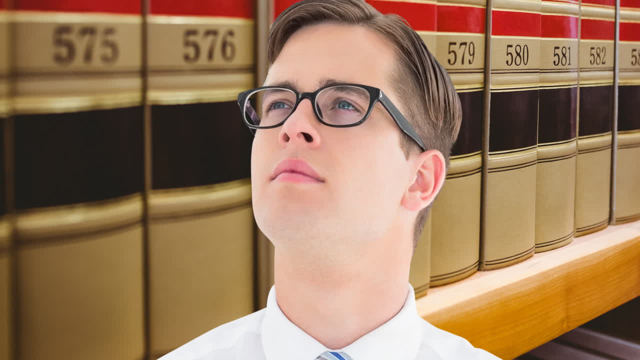 도서관 위에 책을 들고 있는 백인 남자의 애니메이션