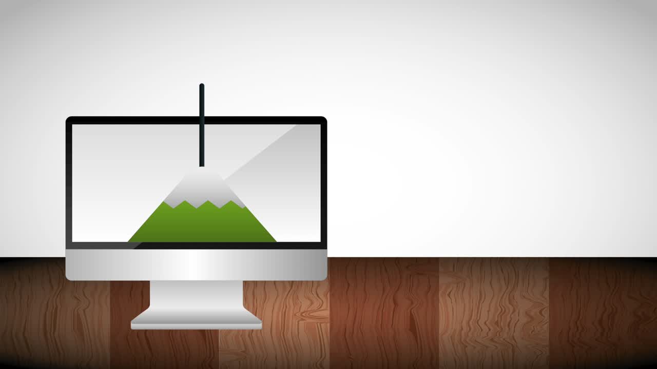 computadora con bandera de montaña en la pantalla concepto de arranque