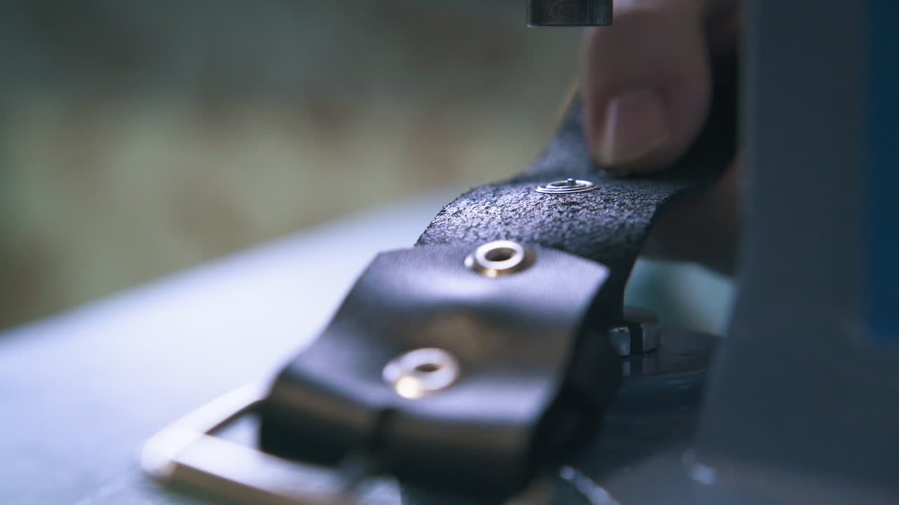 el diseñador profesional pone los ojos en el cinturón de cuero negro