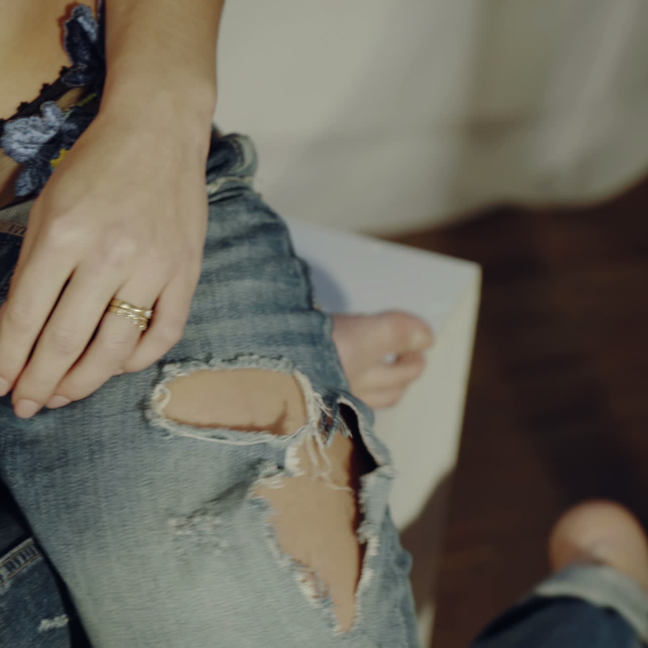 Woman in jeans and lingerie