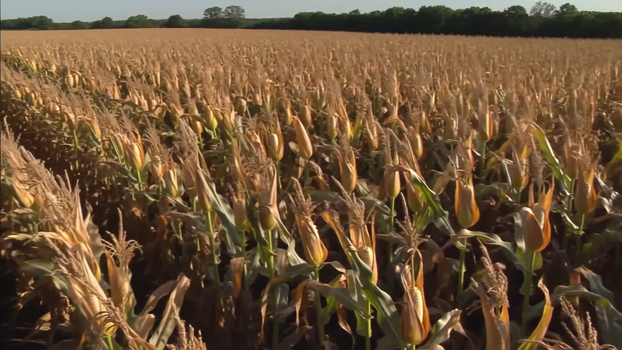 A vast field of corn ready for harvest under a clear sky