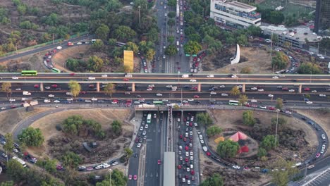aerial view of interchange connecting periferico and insurgentes avenues in cdmx