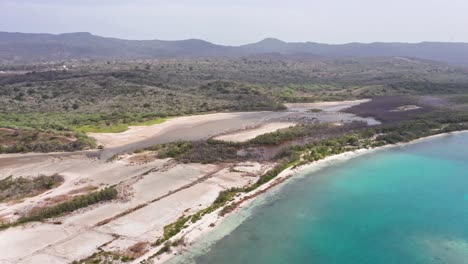 Turquoise-Blue-Water-With-Sweeping-Forest-Landscape-At-Playa-La-Ensenada-At-Summer-In-Dominican-Republic