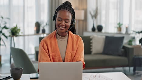 Black-woman,-headset-with-laptop