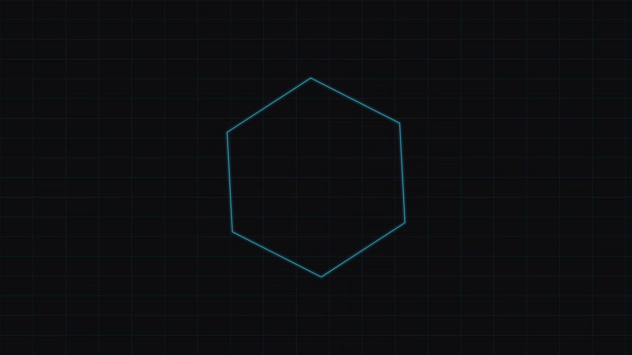 Animated Blue Hexagon Outline on Digital Grid Background