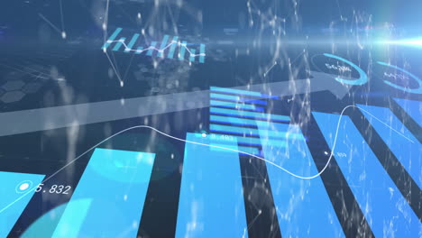 animation of financial data with arrow ascending processing over network of connections with icons