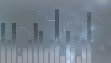 composite video of statistical data processing against thunder storms in the sky