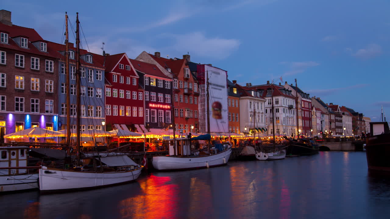 Nyhavn Harbor Timelapse: Boats, Tourists & Waterfront Cafes in Copenhagen