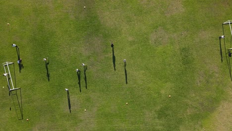 aerial top down view of player scoring a goal on the football ground during championship match