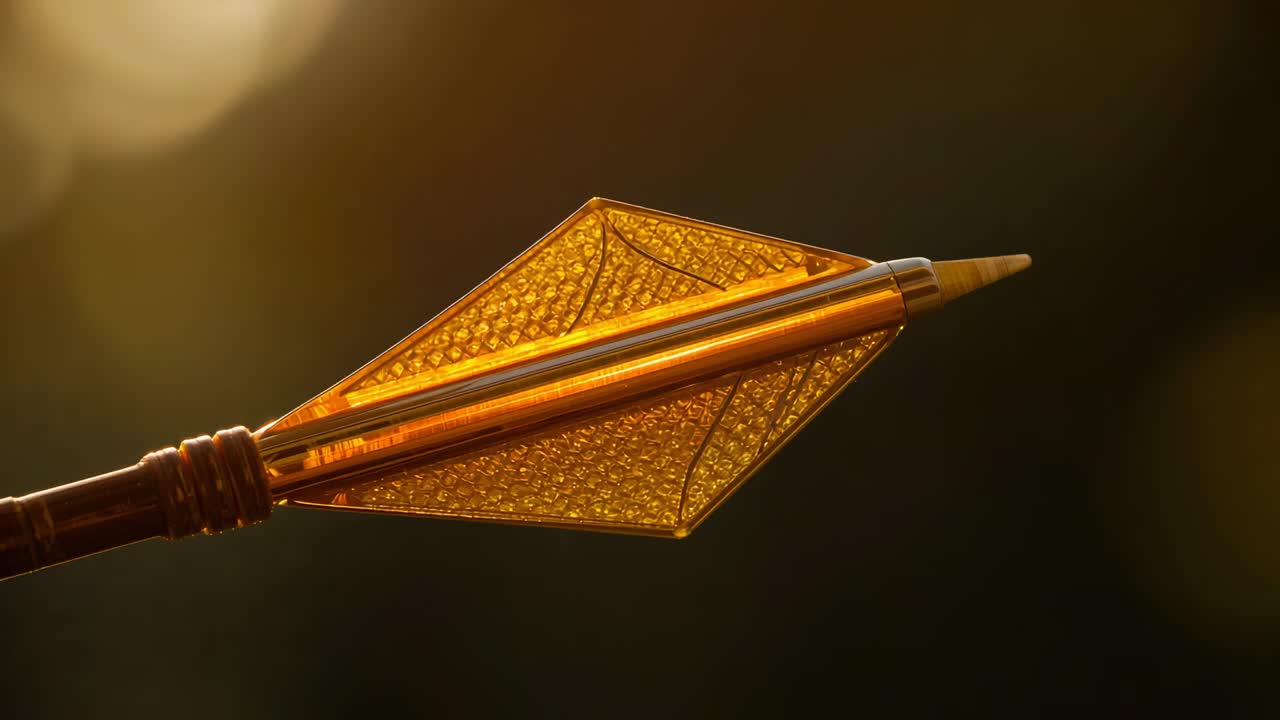 Rotating amber vane moving right on studio play, revealing bubble pattern, brass rod and wood shaft