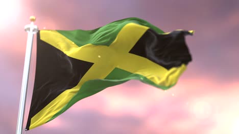 flag of jamaica waving at wind at sunset in slow, loop