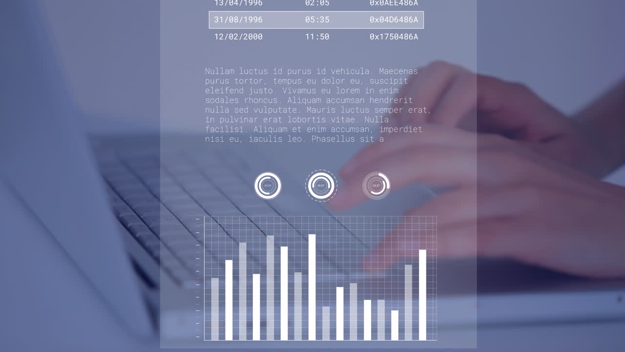 animación del procesamiento de datos financieros sobre empresarios que usan computadoras portátiles