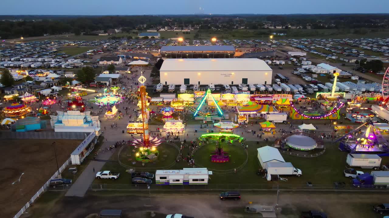 Glowing lights of Carnival at the Monroe County Fairgrounds, Monroe, Michigan, USA