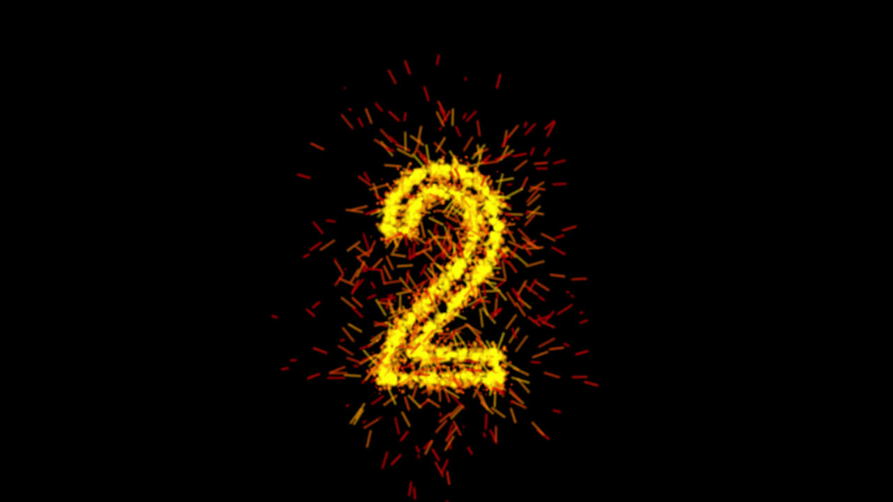 Yellow particle number two animation on transparent background