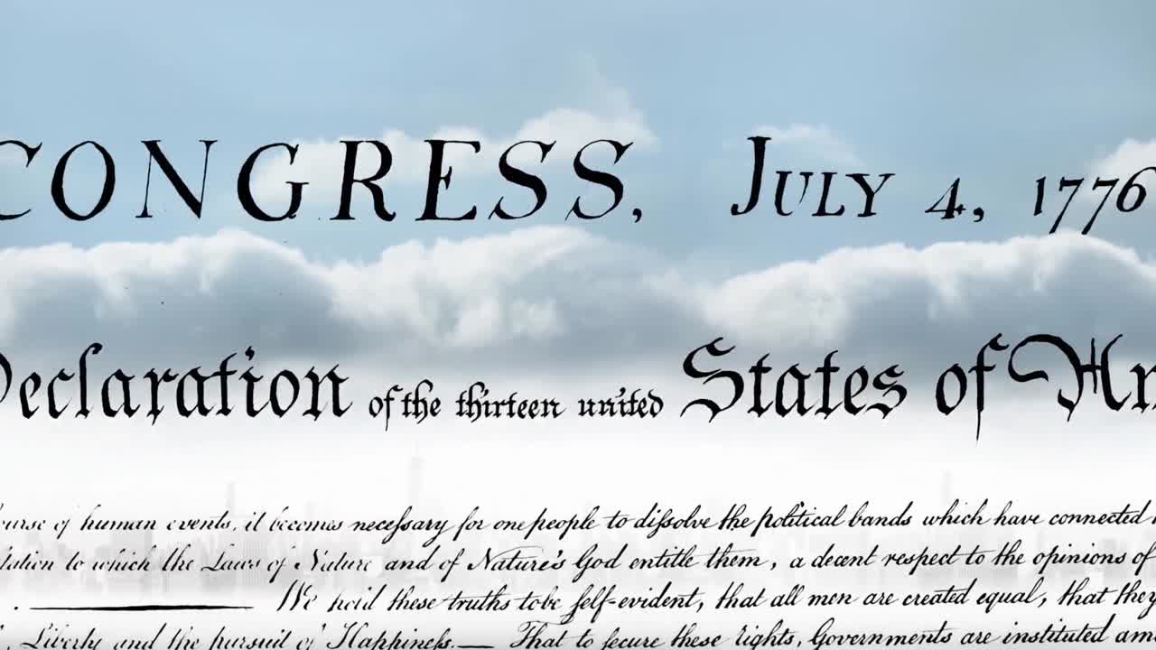 하늘 위의 미국 헌법 텍스트의 애니메이션