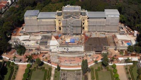 aerial view of the historical ipiranga museum under a heavy restoration for its reopening due to the celebration of the bicentenary of the brazilian independence in 2022