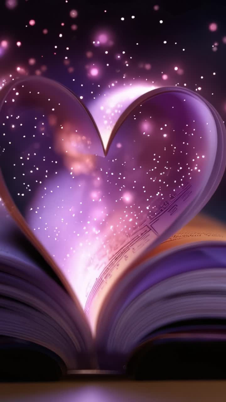 Un Cuore di Libro Affascinante: Un Viaggio Incantevole in un Mondo Magico di Amore e Immaginazione, con un Bagliore a Forma di Cuore che Illumina le Pagine di un Libro