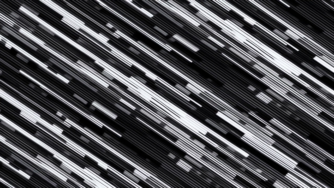 High Speed Monochrome Diagonal Data Streaks Sweeping Across Frame, Dense Angled Lines With Strong Contrast