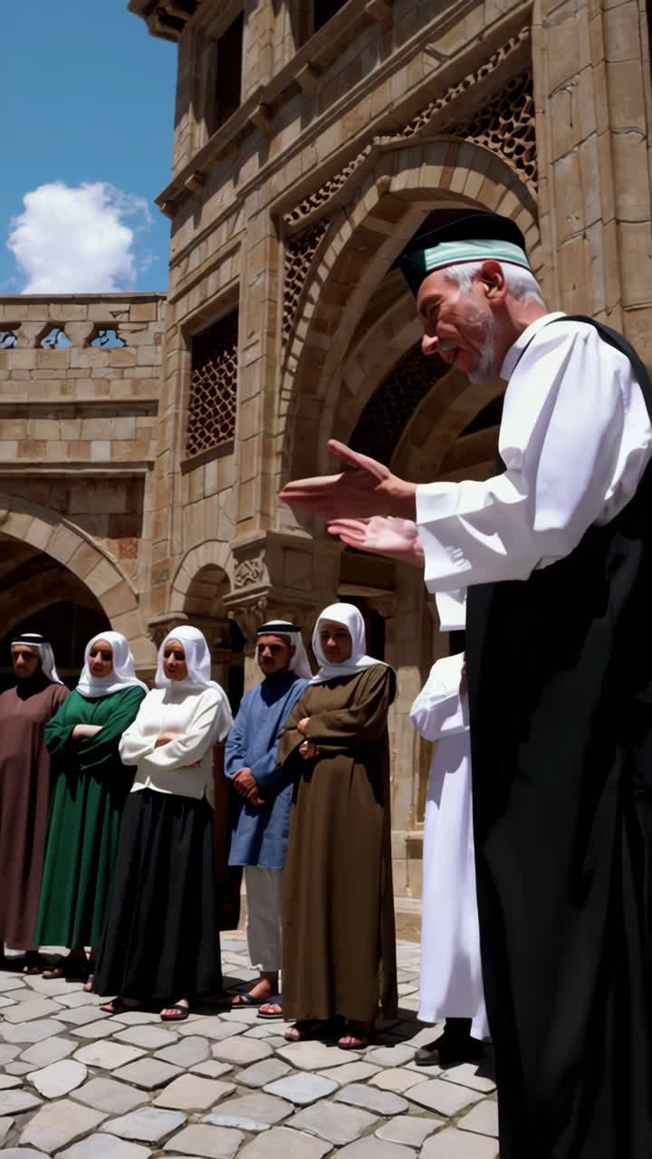 Religious Gathering in a Historical Courtyard