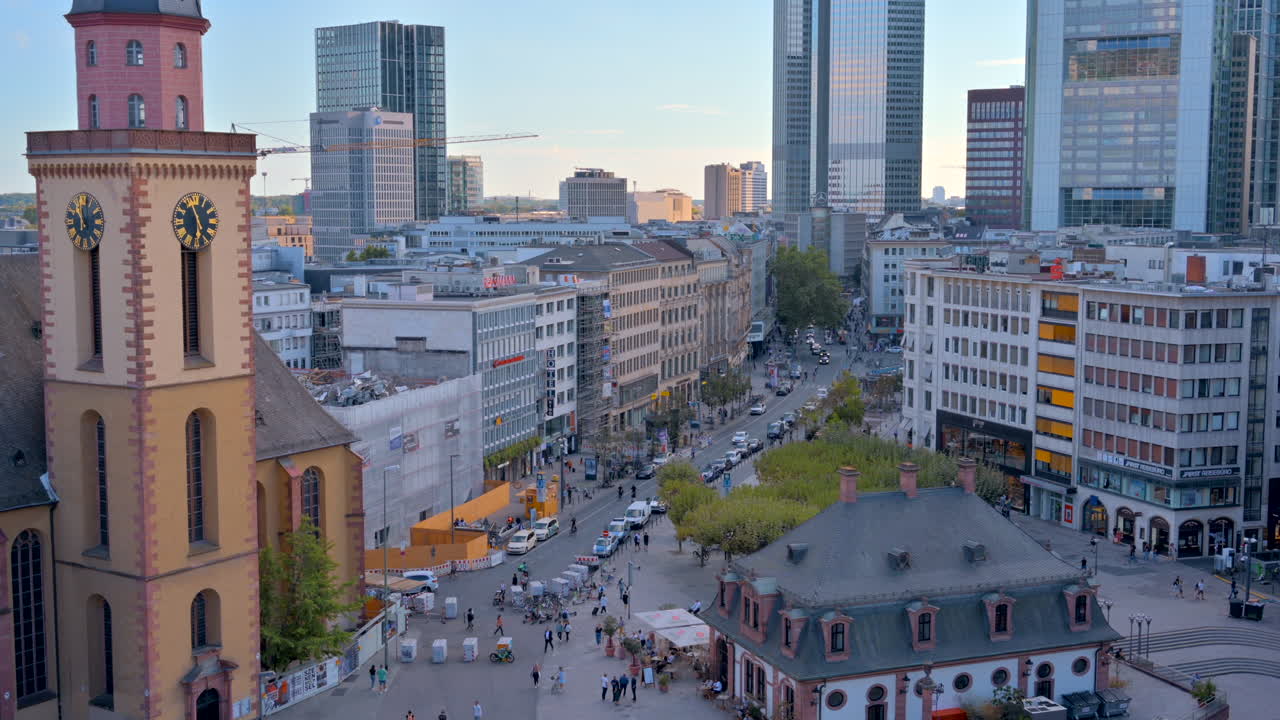 Frankfurt, Germany - November 13, 2022: Aerial view of the Hauptwache plaza in the city centre