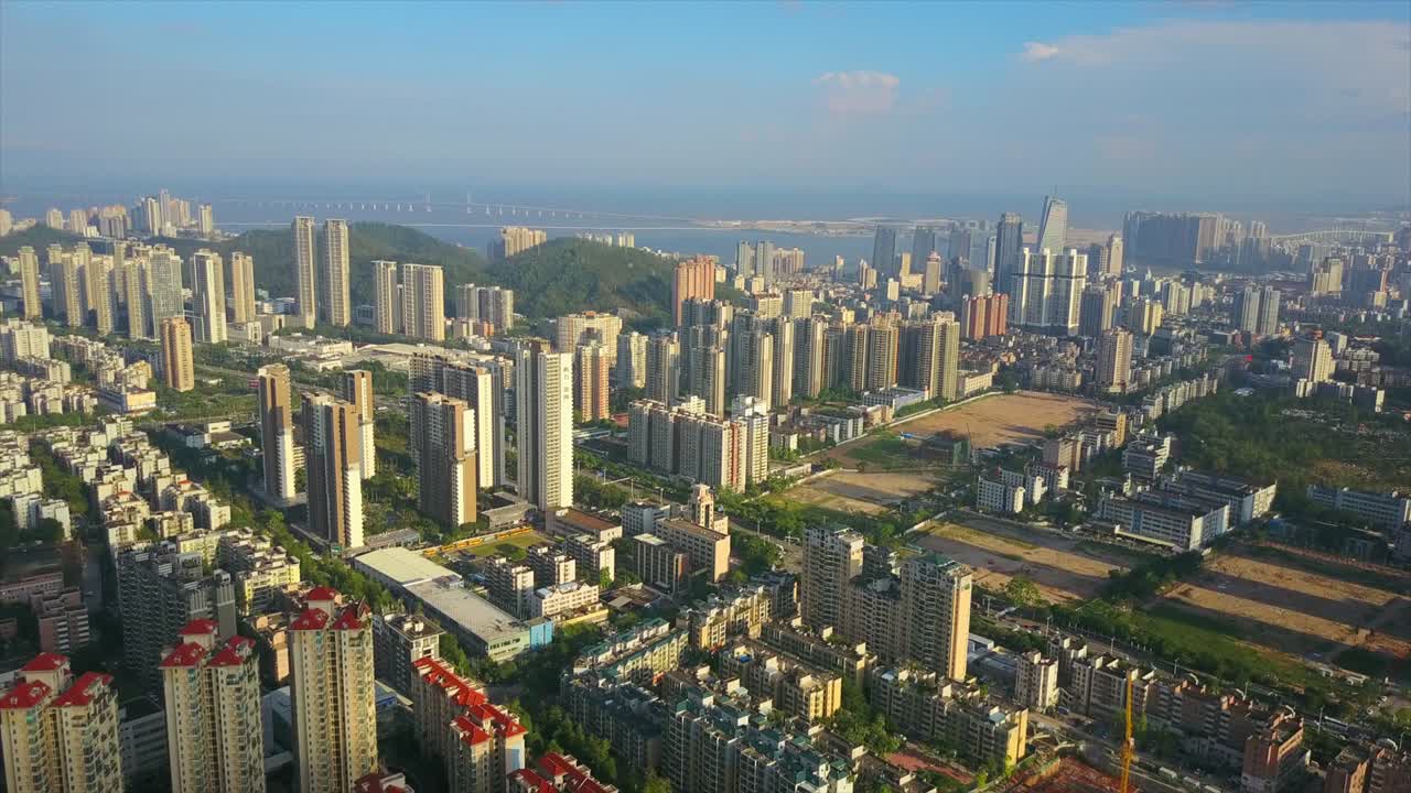 día soleado paisaje urbano de zhuhai panorama aéreo 4k china