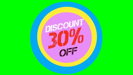 Animation-cartoon-Discount-30%-Off-Text-Flat-Style-Popup-Promotional-Animation-green-screen-4K