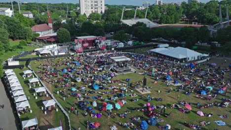 above view of piedmont park during the free jazz festival concert in atlanta, georgia, usa. aerial shot