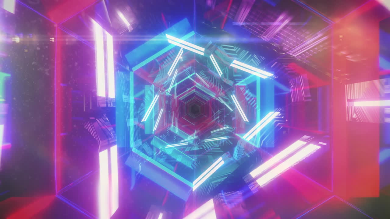 Animation of colorful geometric tunnel with neon lights creating futuristic effect