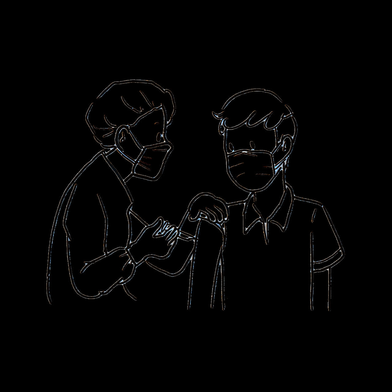 Masked cartoon vaccination scene animation isolated asset, transparent 4K video, alpha channel