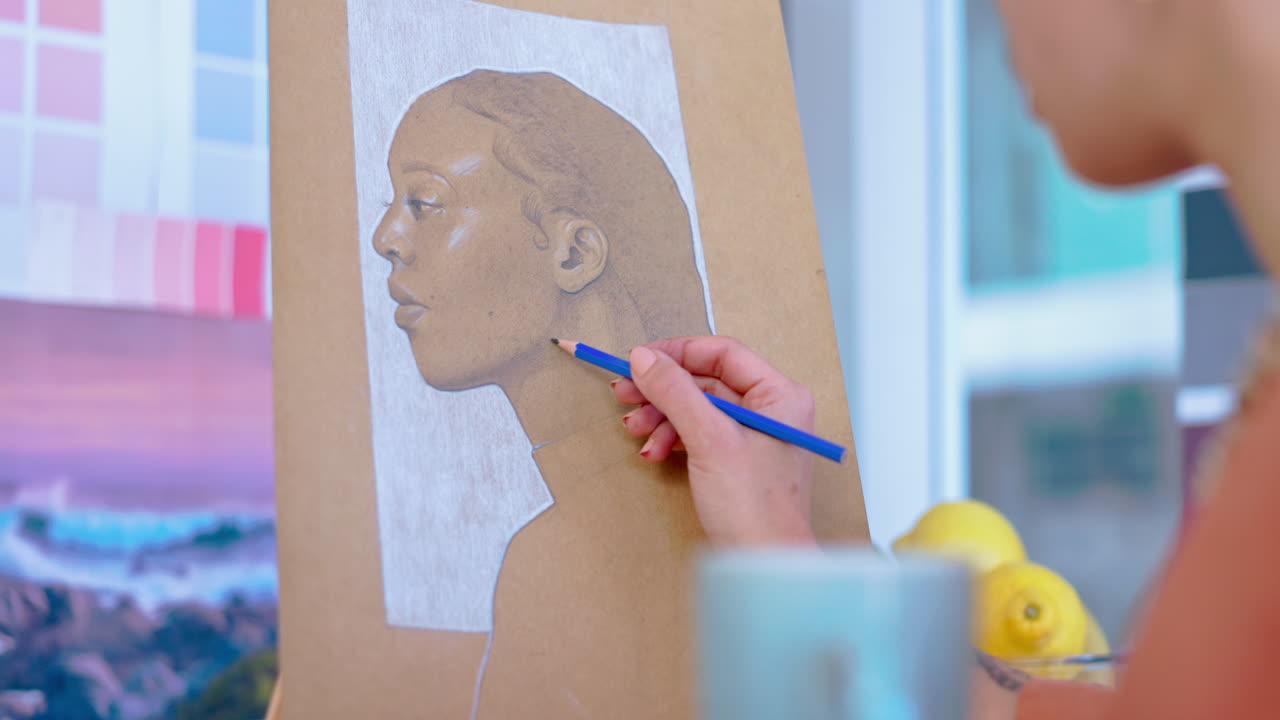 アーティストの手, 筆, キャンバスの絵画