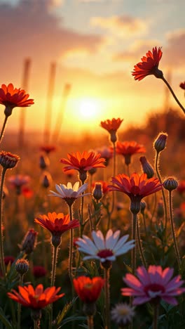 sunset flowers in a meadow