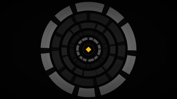 Abstract Motion Graphic of Concentric Rotating Rings with Central Yellow Square
