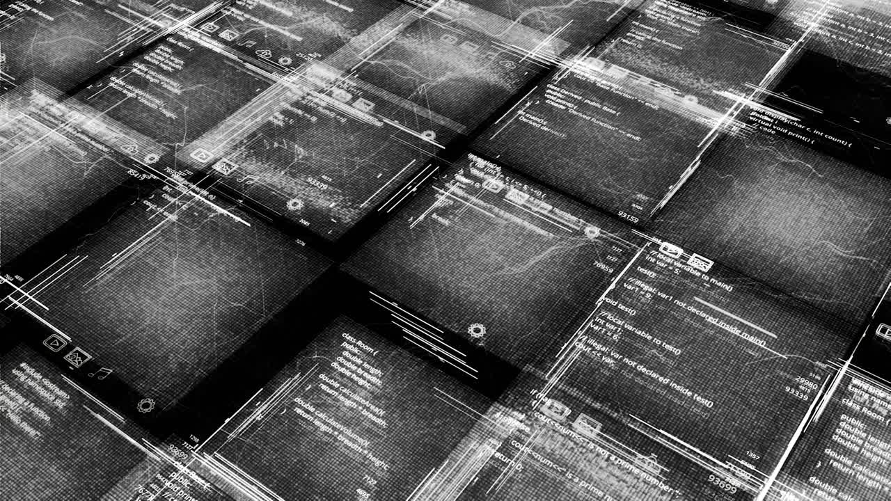 Digital Screens and Code Overlay