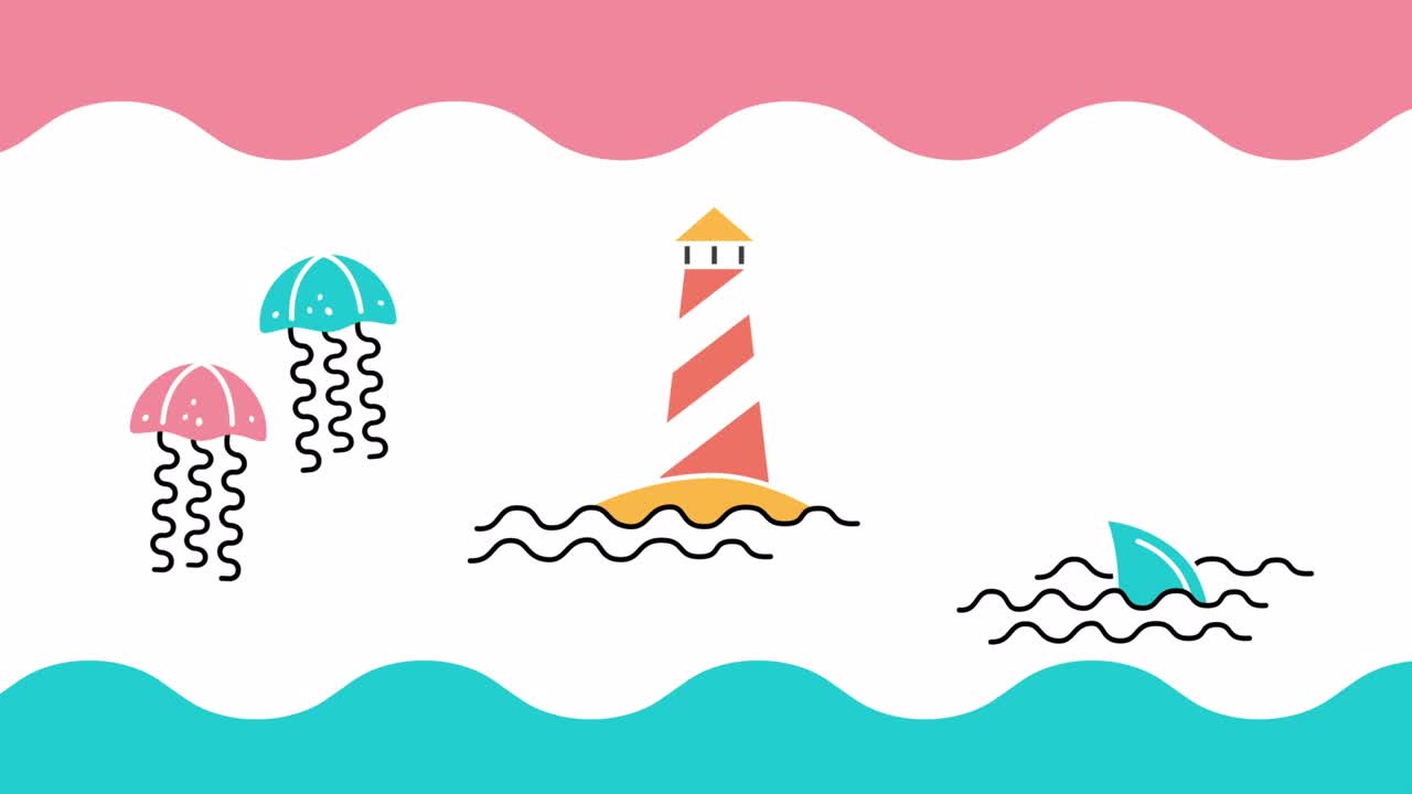 색 배경에서 만화 여름 아이콘의 4k 비디오