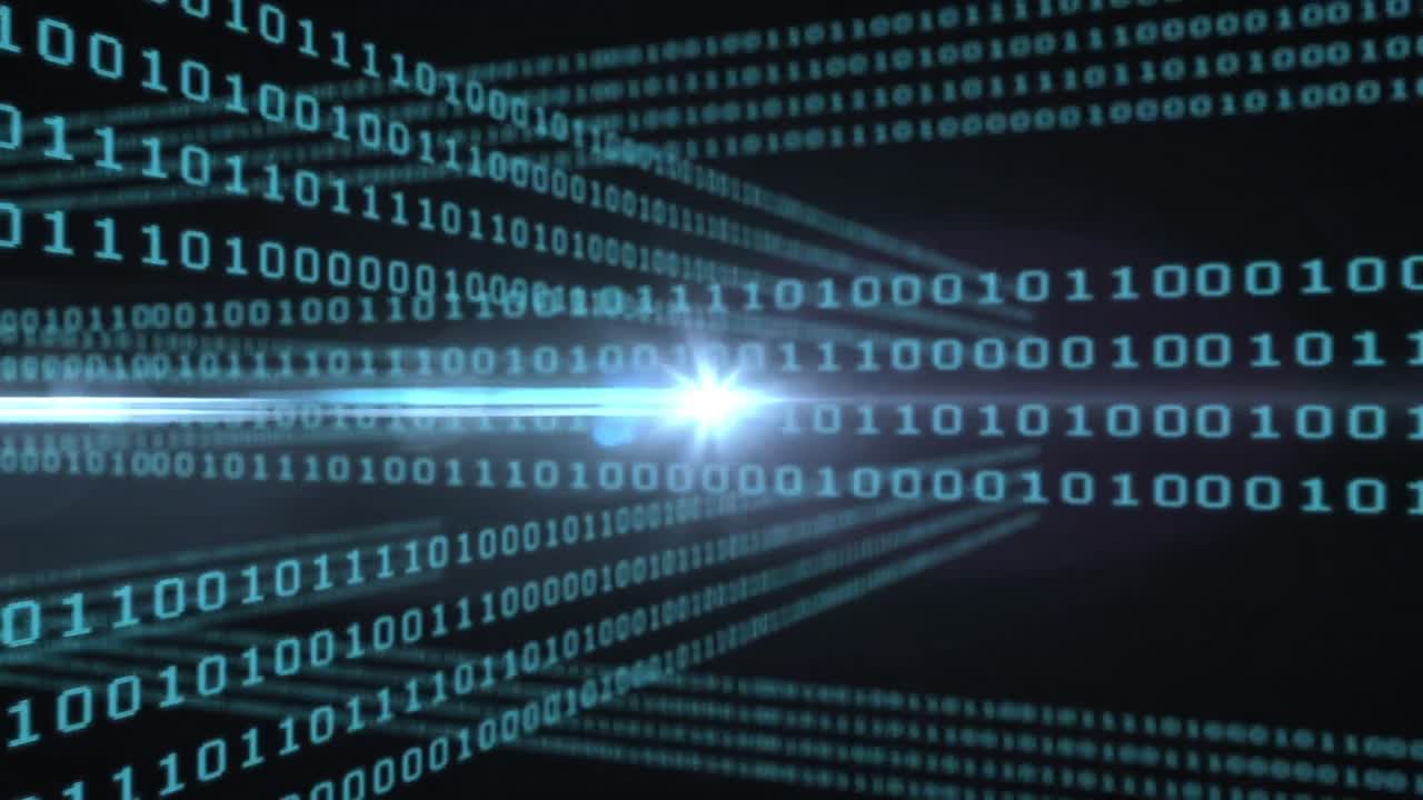 animação de processamento de dados de codificação binária sobre fundo preto