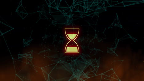animación de un reloj de arena sobre una red de conexiones sobre un fondo negro